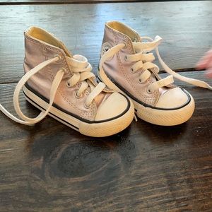 Rose gold high top converse sneakers. Size 4